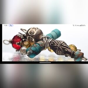 Handmade Silver Cross Pendant necklace & precious stones.